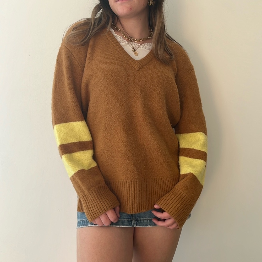 Current/Elliott from Revolve The 79 Sweater in Brown Sugar V-Neck Oversized Sz S
